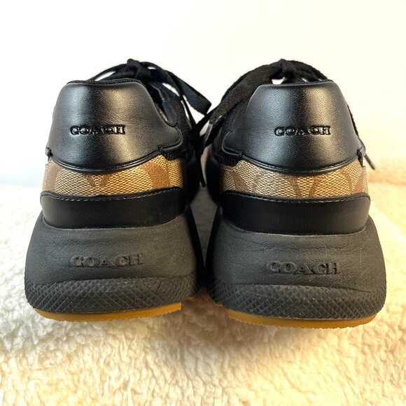 Coach Men's Tech Runner Sneakers FG4591 Size 10D | Signature Black Mesh & Tan - Picture 12 of 16